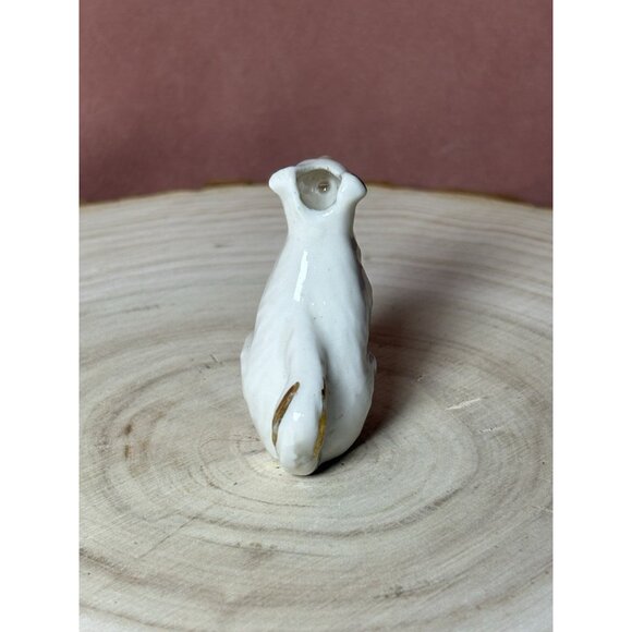 Vtg Mini Porcelain Vase Dog Figurine Pitcher Terrier Puppy White Gold Doll House - Picture 3 of 7
